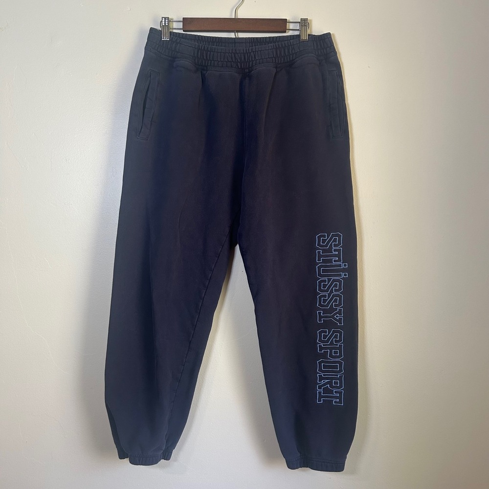 Stussy‎ Sport Graphic Relaxed Fleece Sweatpants Size Medium Navy Blue